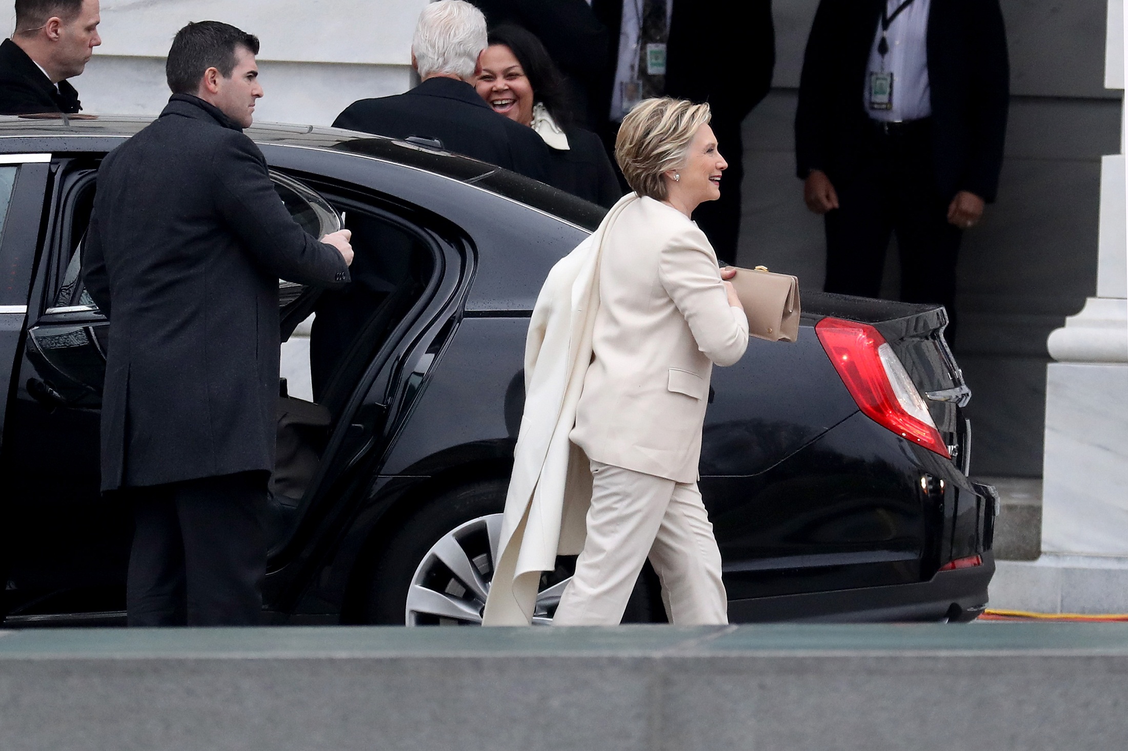 WASHINGTON, DC - JANUARY 20: Hillary Clinton arrives at the U.S. Capitol on January 20, 2017 in Washington, DC. In today's inauguration ceremony Donald J. Trump becomes the 45th president of the United States.   Rob Carr/Getty Images/AFP